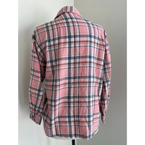 UNBRANDED Flannel Shirt Womens Sz Small Pink Grey Button Down Campcore Cabin - Picture 5 of 5
